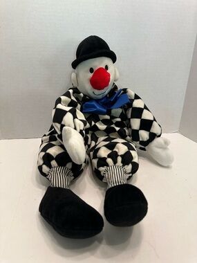 Checkers the Clown Soft Doll Toy with Red Nose and Blue Bow Vintage